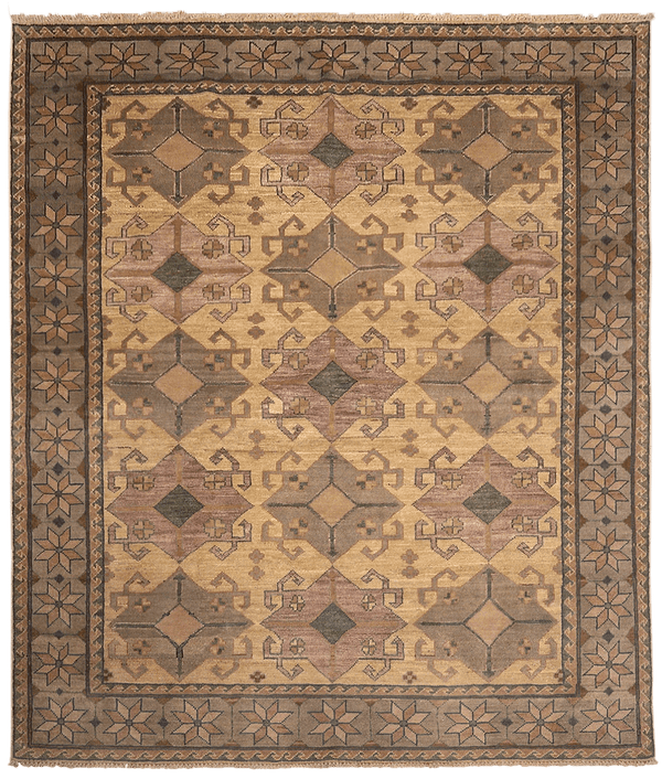 Kazak 03189 vloerkleed in beige van Koreman Exclusive Carpets, handgeknoopt uit wol.
