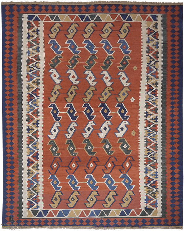 Kelim Maimana 4776 vloerkleed in rood van Koreman Exclusive Carpets, handgeweven uit wol.