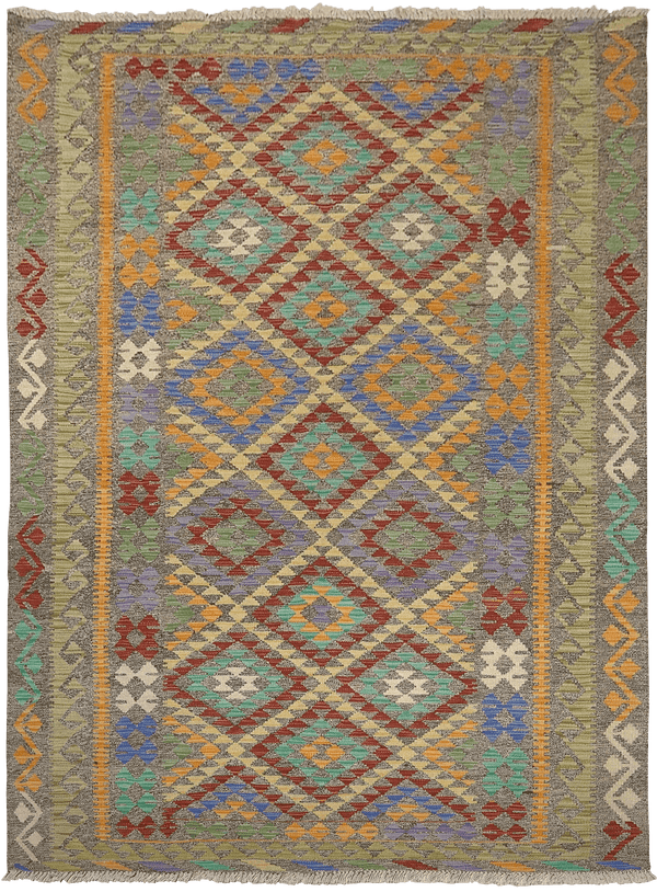 Kelim Maimana 03695 vloerkleed in blauw-rood van Koreman Exclusive Carpets, handgeweven uit wol.