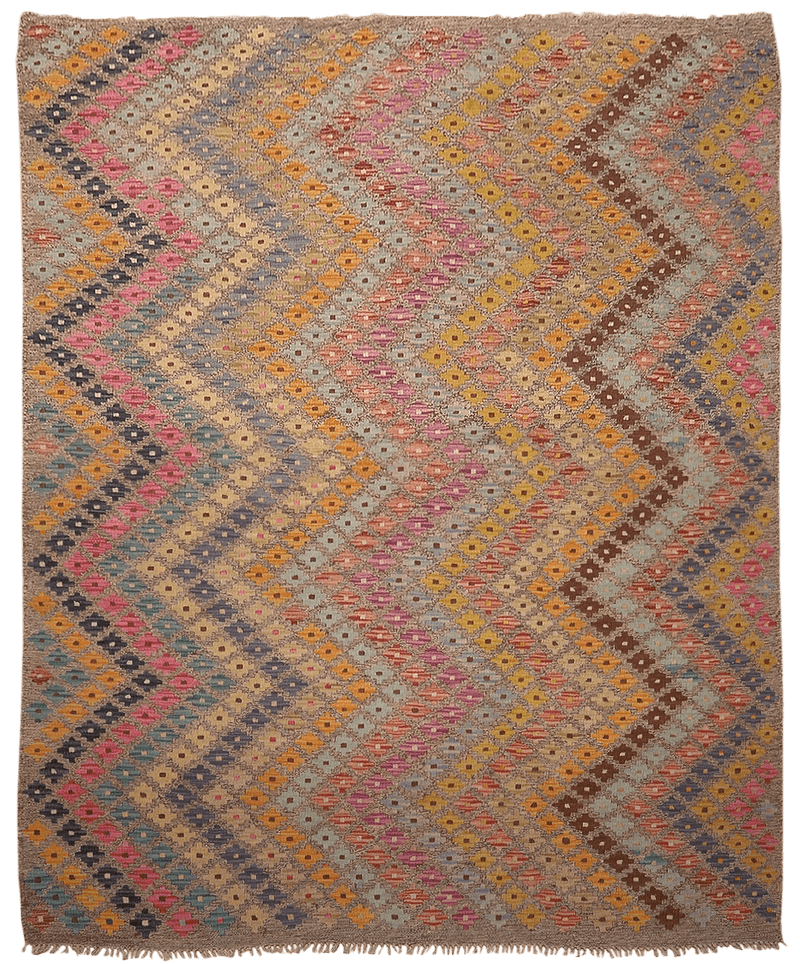 Kelim tapijt 03043 in geel-roze van Koreman Exclusive Carpets, handgeweven uit wol.