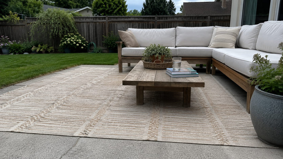 Buitenvloerkleden collectie van Koreman Exclusive Carpets, weerbestendig en stijlvol.