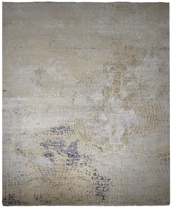 Loricata Design beige/ blue 4599 vloerkleed in blauw-beige van Koreman Exclusive Carpets, handgeknoopt uit wol en zijde.
