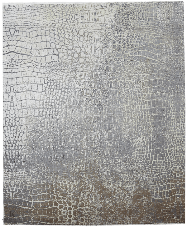 Loricata Design grey/ gold 4729 vloerkleed in blauw-grijs van Koreman Exclusive Carpets, handgeknoopt uit wol en zijde.