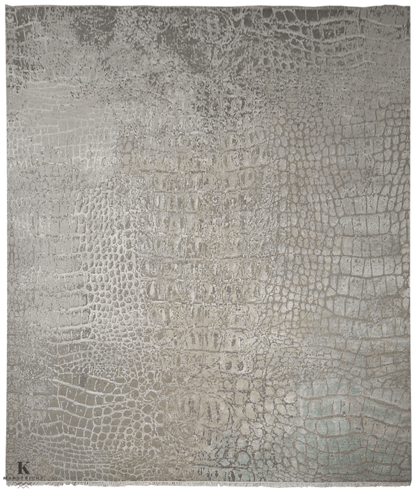 Loricata Design grey/ green 4728 vloerkleed in groen-grijs van Koreman Exclusive Carpets, handgeknoopt uit wol en zijde.