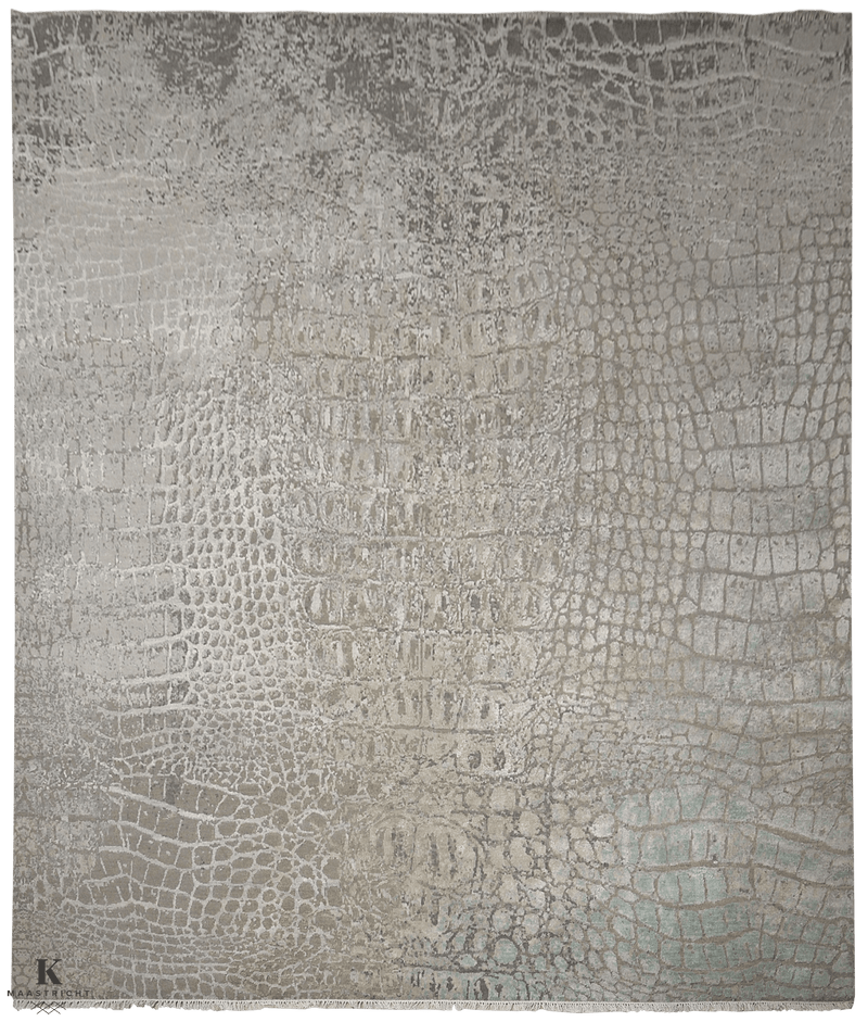 Loricata Design grey/ green 4728 vloerkleed in groen-grijs van Koreman Exclusive Carpets, handgeknoopt uit wol en zijde.