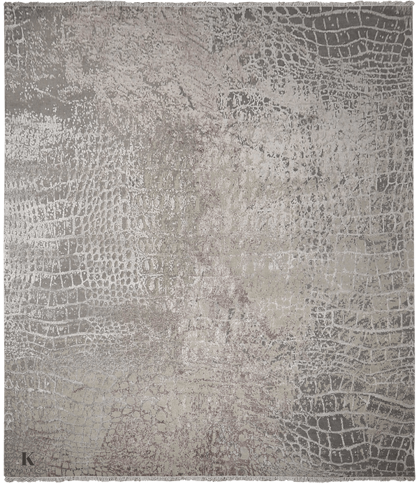 Loricata Design grey/ purple 4756 vloerkleed in paars-grijs van Koreman Exclusive Carpets, handgeknoopt uit wol en zijde.