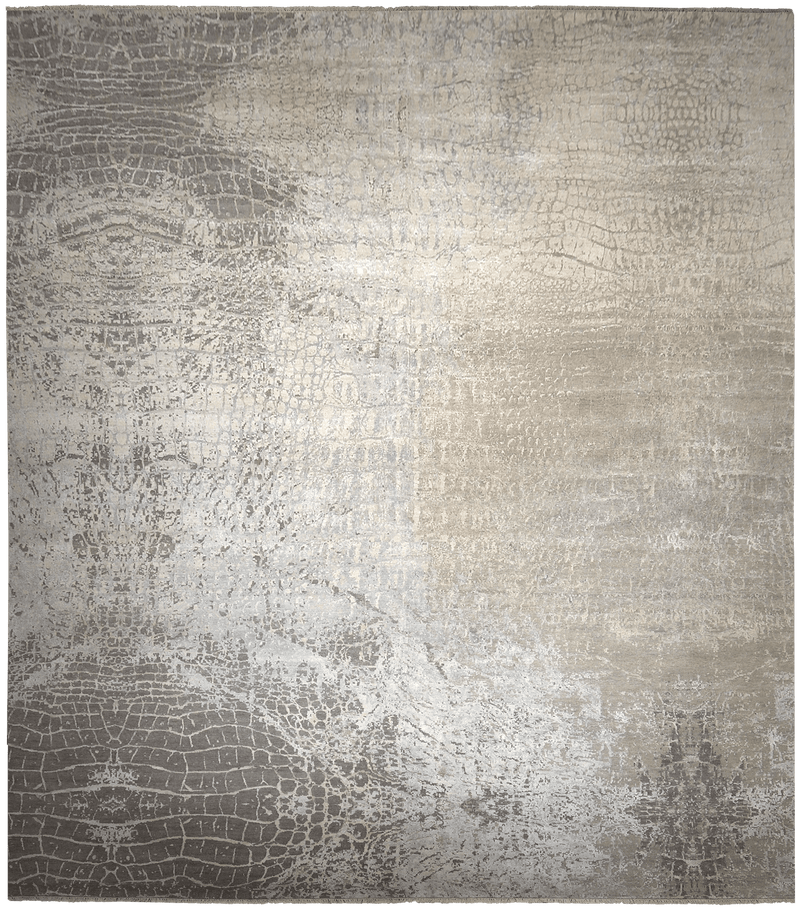 Loricata Design Grey/ Blue vloerkleed in grijs-beige van Koreman Exclusive Carpets, handgeknoopt uit wol en zijde.