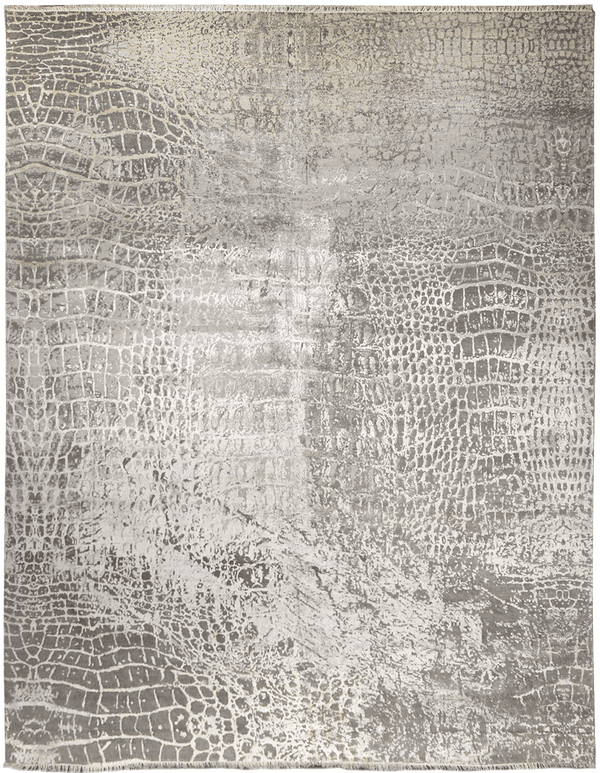 Loricata Grey/ Purple Design vloerkleed in grijs-beige van Koreman Exclusive Carpets, gemaakt van wol en zijde.