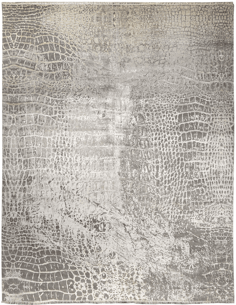 Loricata Grey/ Purple Design vloerkleed in grijs-beige van Koreman Exclusive Carpets, gemaakt van wol en zijde.