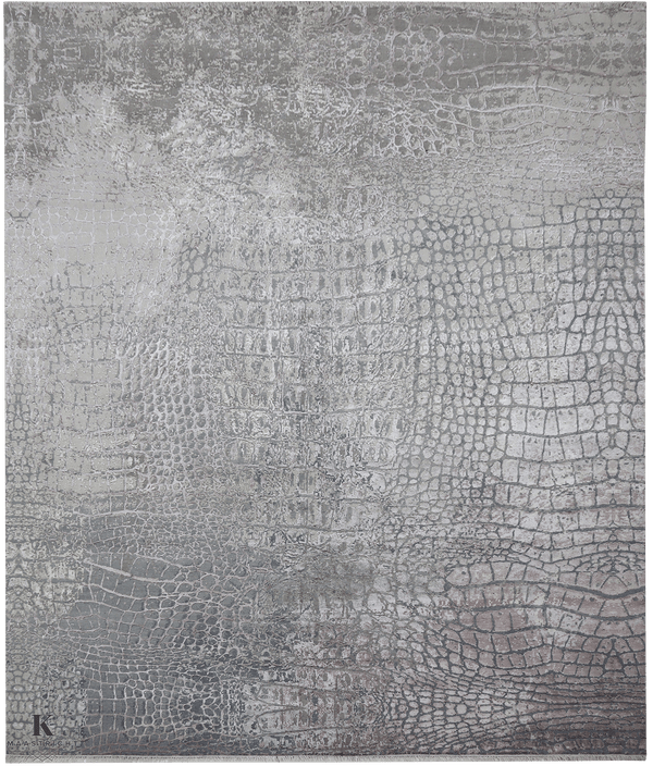 Loricata Design grey/ purple tapijt 4934 in paars-grijs van Koreman Exclusive Carpets, handgeknoopt uit wol en zijde.