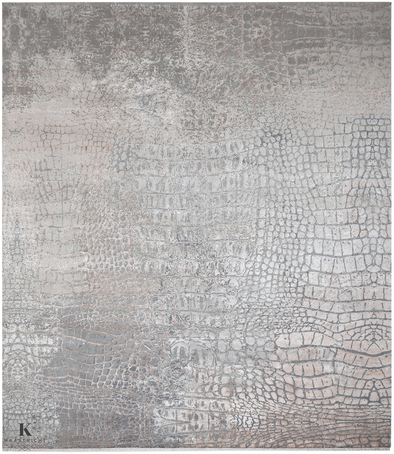 Loricata Design grey/ lux tapijt 4933 in grijs van Koreman Exclusive Carpets, handgeknoopt uit wol en zijde.