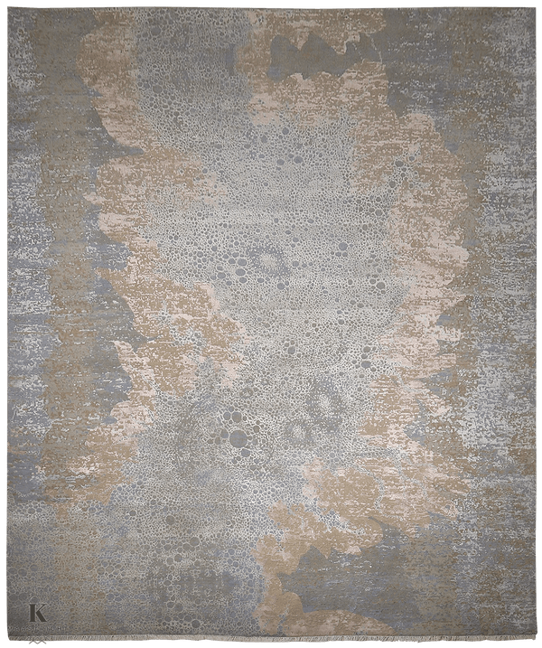 Loricata Design tapijt 4907 in blauw van Koreman Exclusive Carpets, handgeknoopt uit wol en zijde.