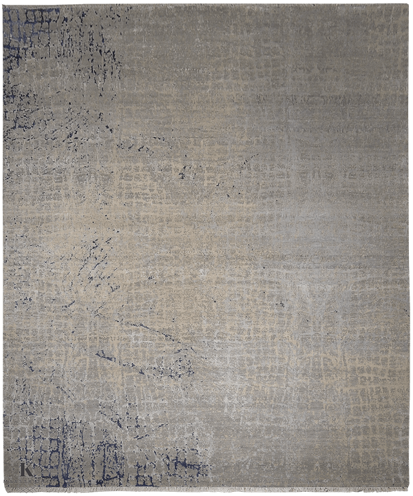 Loricata Design Silver/Blue tapijt 5027 in blauw-grijs van Koreman Exclusive Carpets, handgeknoopt uit wol en zijde.