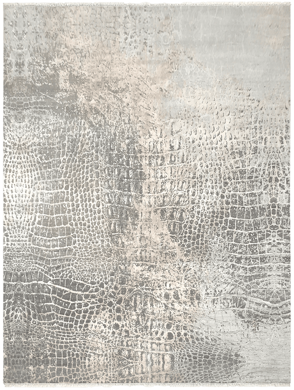 Loricata Lux-Grey Design vloerkleed in grijs van Koreman Exclusive Carpets, gemaakt van wol en zijde.