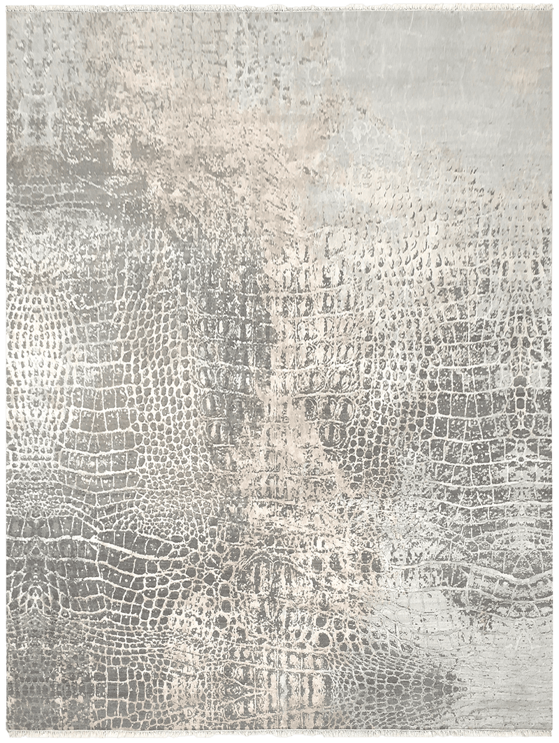 Loricata Lux-Grey Design vloerkleed in grijs van Koreman Exclusive Carpets, gemaakt van wol en zijde.