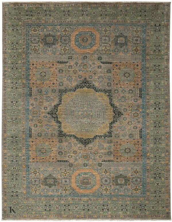Mamluk tapijt 4861 in blauw-groen van Koreman Exclusive Carpets, handgeknoopt uit wol.