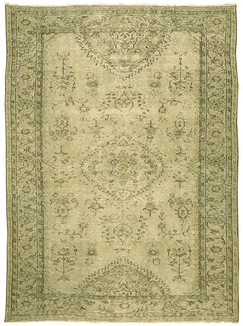 Ancient Sandy Desert vloerkleed in groen-beige van Koreman Exclusive Carpets, handgeknoopt uit wol.