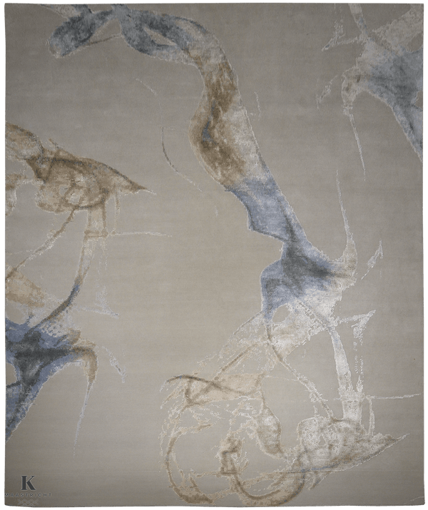 Riviera Erased Art design tapijt 5198 in beige van Koreman Exclusive Carpets, handgeknoopt uit wol.