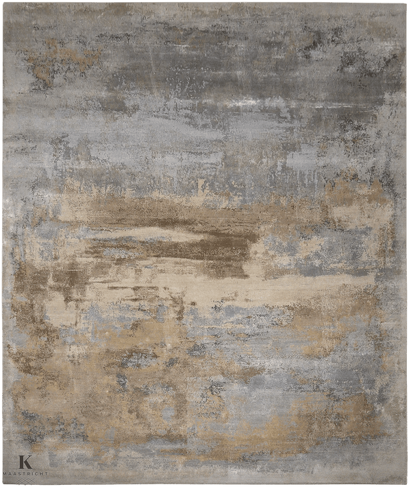 Riviera Nikkel/ Beige design tapijt 5072 in grijs-beige van Koreman Exclusive Carpets, handgeknoopt uit wol.