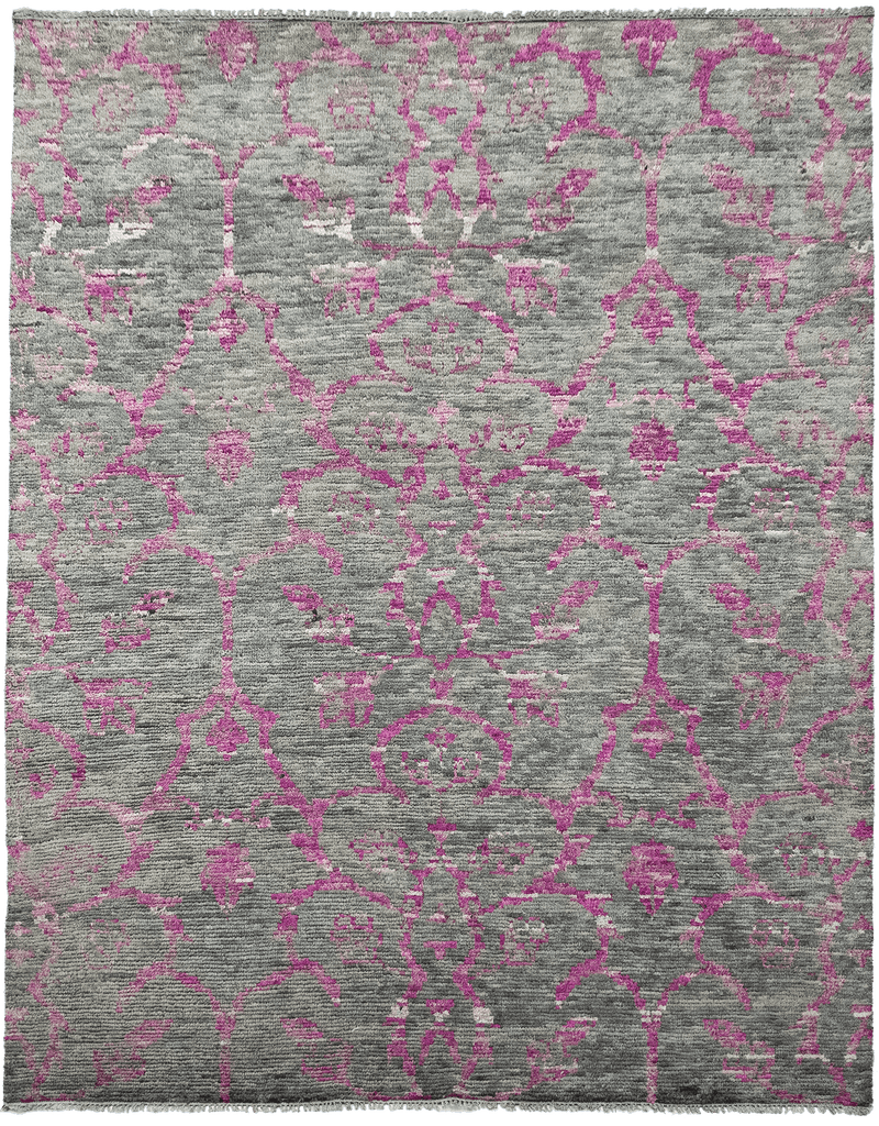 Sari Silk Concrete Flowers Design vloerkleed in paars-grijs van Koreman Exclusive Carpets, handgeknoopt uit wol.