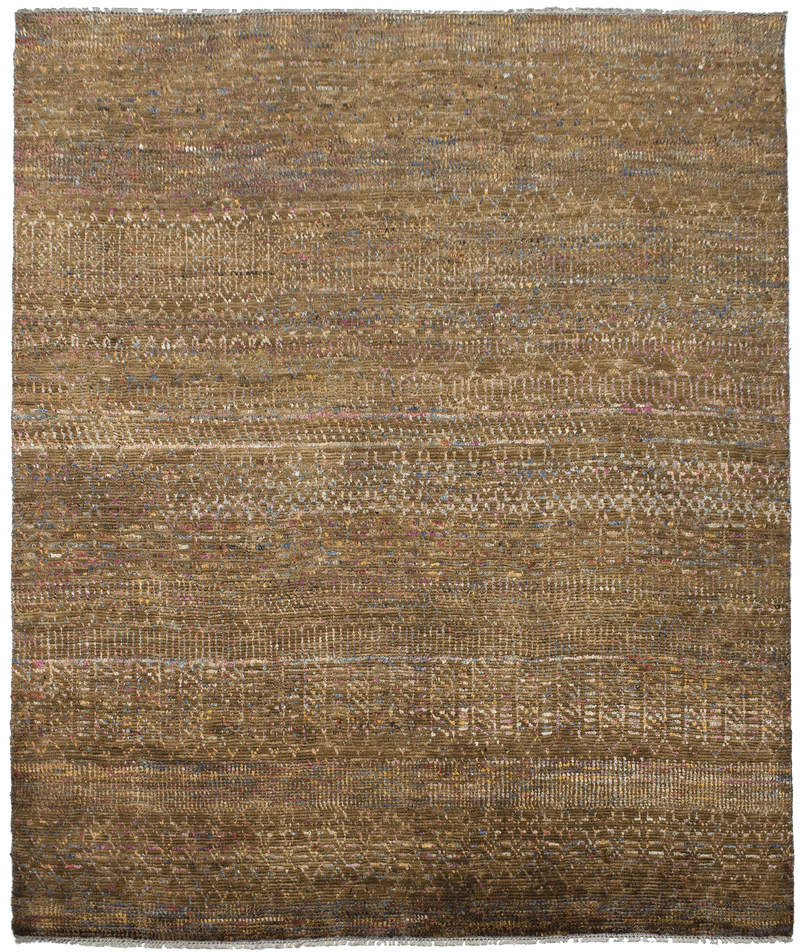 Sari Silk Tribal Multi vloerkleed in bruin van Koreman Exclusive Carpets, handgeknoopt uit wol.
