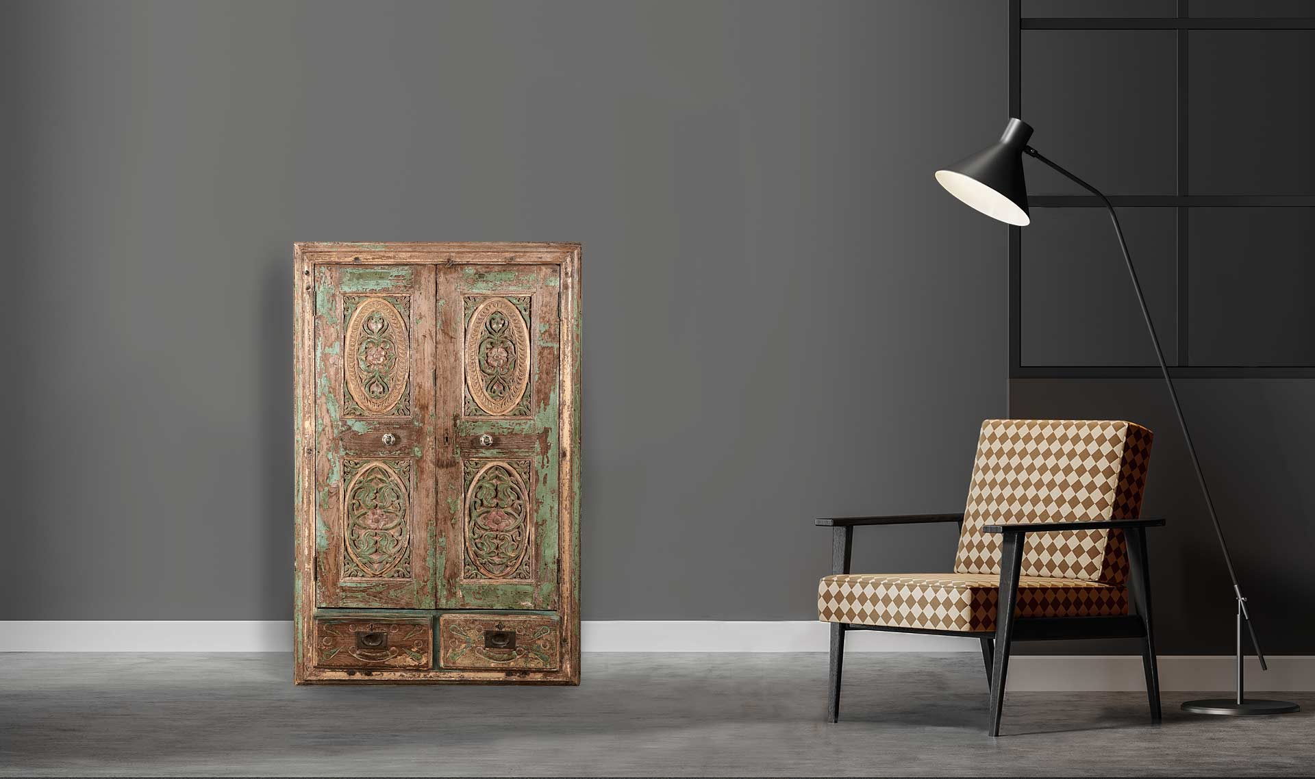 Indiase-kast-bruin-almirah-89x30x143-Interieur3