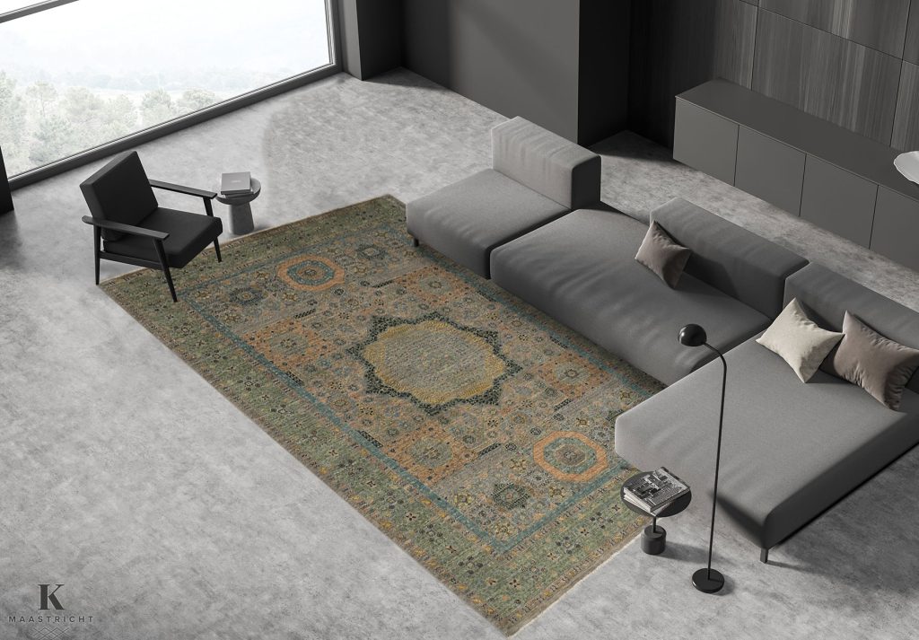 mamluk-tapijt-exclusief-oosterse-perzische-luxe-tapijten-exclusieve-vloerkleden-blauw-groen-grijs-273x195-koreman-exclusive-carpets-maastricht