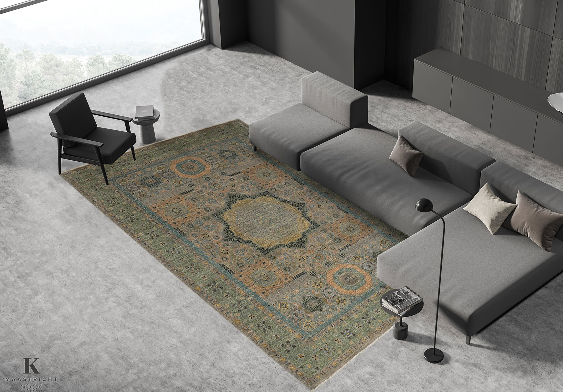 mamluk-tapijt-exclusief-oosterse-perzische-luxe-tapijten-exclusieve-vloerkleden-blauw-groen-grijs-273x195-koreman-exclusive-carpets-maastricht